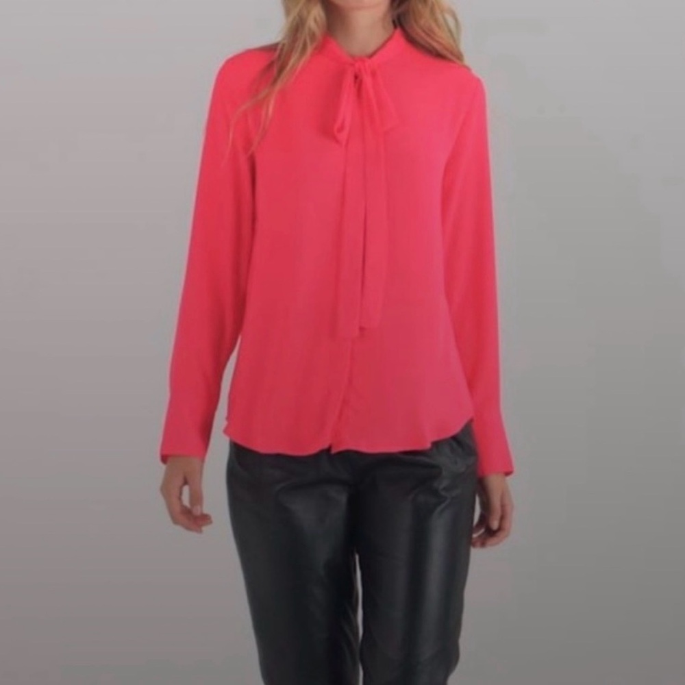 Elegant Hot Pink Women's Tie Neck Blouse Banana Republic large